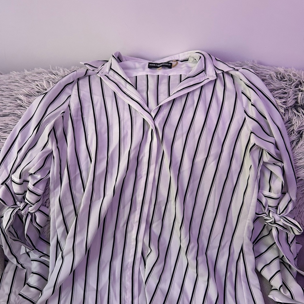 Karl Lagerfeld Black and White Striped Button Down Shirt